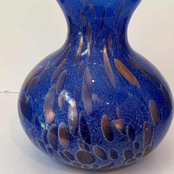 Maestri Vetrai Blown Glass Vase Made In Murano Italy Deep Blue Speckled Copper - Picture 6 of 15